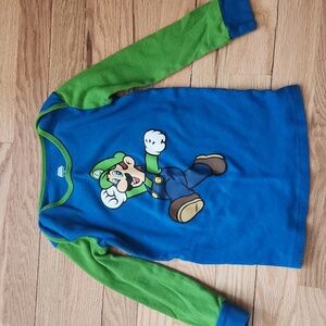 Super Mario size 4T pajama top long sleeves green and blue Luigi Nintendo cotton